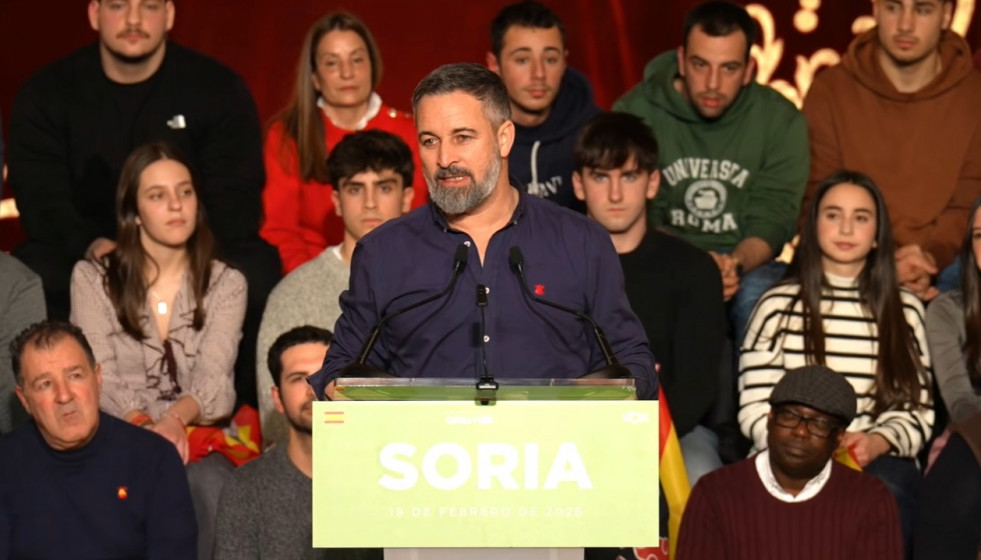 El presidente de Vox, Santiago Abascal, en un acto en Soria