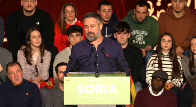 El presidente de Vox, Santiago Abascal, en un acto en Soria