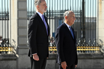 El Rey Felipe VI recibe al presidente de la República Portuguesa, Marcelo Rebelo de Sousa, en el Palacio Real, a 20 de febrero de 2026, en Madrid (España).