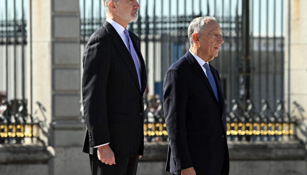 El Rey Felipe VI recibe al presidente de la República Portuguesa, Marcelo Rebelo de Sousa, en el Palacio Real, a 20 de febrero de 2026, en Madrid (España).