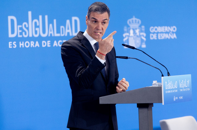 El presidente del Gobierno, Pedro Sánchez, durante la jornada ‘Desigualdad: es hora de actuar’, en la sede del Consejo Superior de Investigaciones Científicas (CSIC), a 20 de febrero de 2026, en Madrid (España). Durante la jornada se abordan las posibles