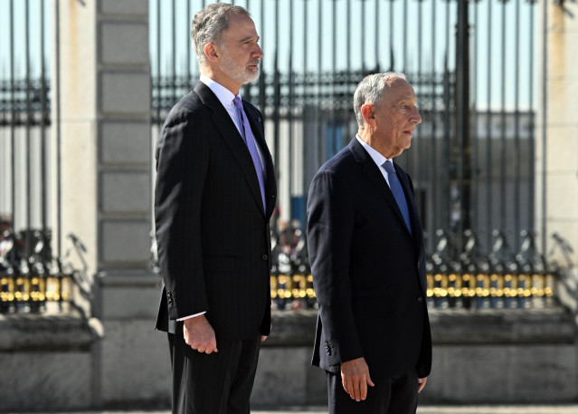 El Rey Felipe VI recibe al presidente de la República Portuguesa, Marcelo Rebelo de Sousa, en el Palacio Real, a 20 de febrero de 2026, en Madrid (España).