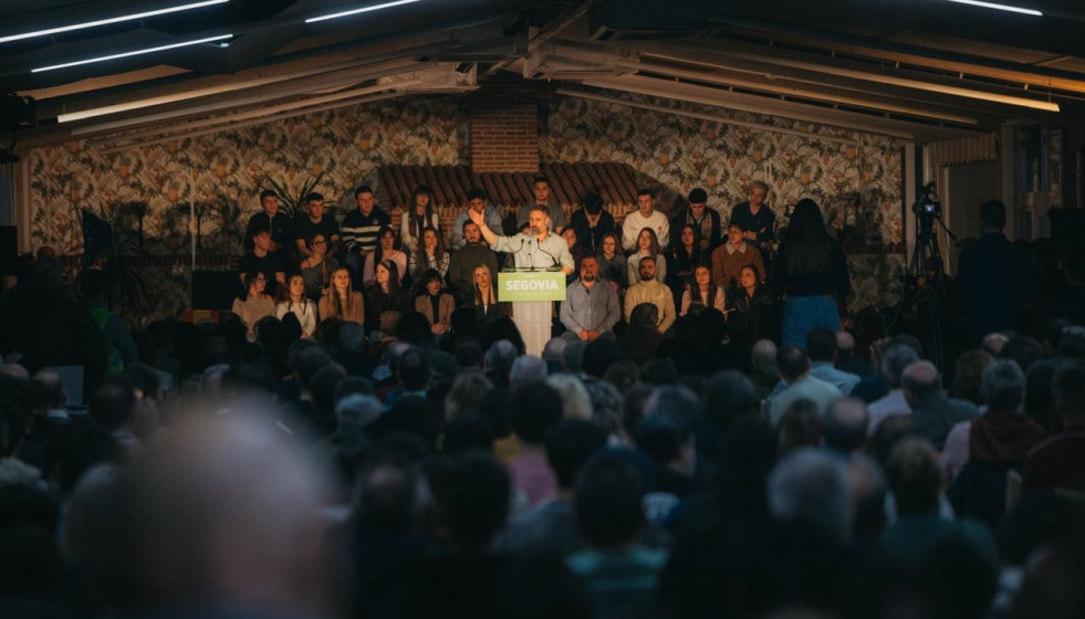 El presidente de Vox, Santiago Abascal, durante un acto de partido en Segovia