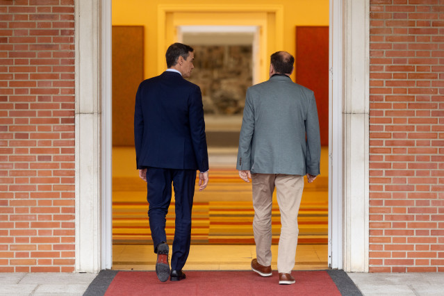 Archivo - El presidente del Gobierno, Pedro Sánchez, recibe al presidente de Esquerra Republicana de Catalunya (ERC), Oriol Junqueras, en el Palacio de la Moncloa,