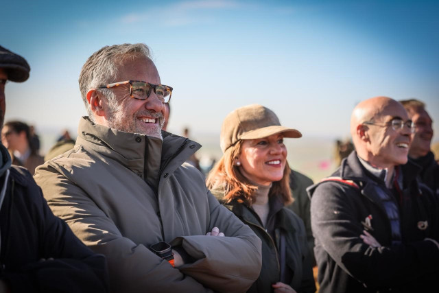 El candidato de Vox a la Presidencia de la Junta, Carlos Pollán, durante una visita a Nava del Rey (Valladolid)
