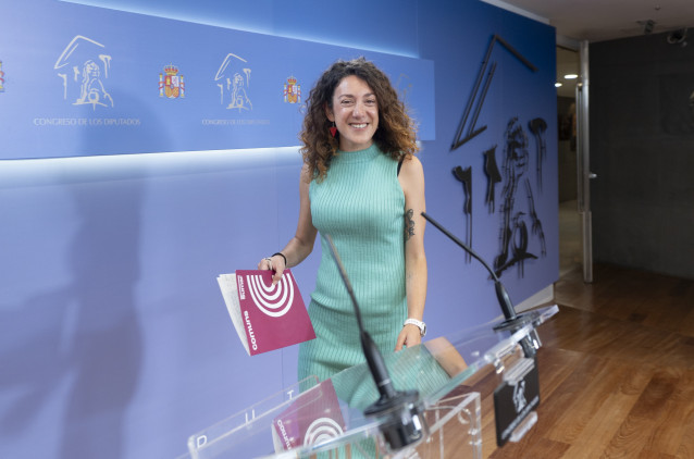 Archivo - La portavoz adjunta de  Sumar en el Congreso Aina Vidal, durante una rueda de prensa