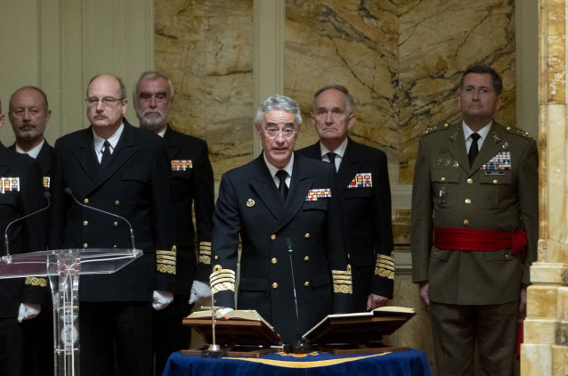Archivo - El nuevo Almirante Jefe de Estado Mayor de la Armada (AJEMA), Antonio Piñeiro Sánchez, interviene durante la toma de su posesión, en el Cuartel General de la Armada, a 27 de abril de 2023, en Madrid (España). El Consejo de Ministros aprobó el 25