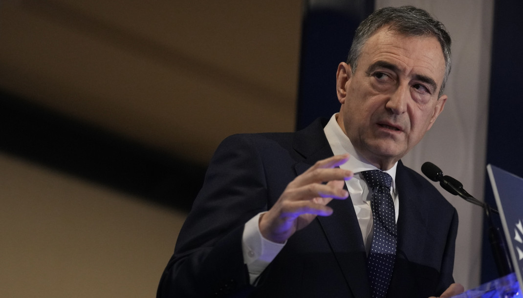 El presidente del PNV, Aitor Esteban, en un desayuno informativo en Bilbao.