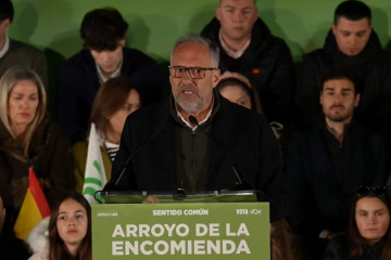 El candidato de Vox a la Presidencia de la Junta, Carlos Pollán, durante un mitin en Arroyo de la Encomienda (Valladolid)