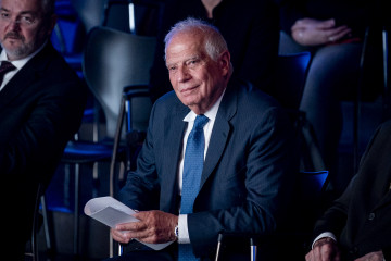 El exministro y alto representante de la UE para Asuntos Exteriores, Josep Borrell, durante la celebración del acto ‘¡Aguanta, Ucrania!’ en Casa América, a 24 de febrero de 2026, en Madrid (Esp