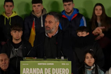El líder de Vox, Santiago Abascal, en Aranda de Duero.