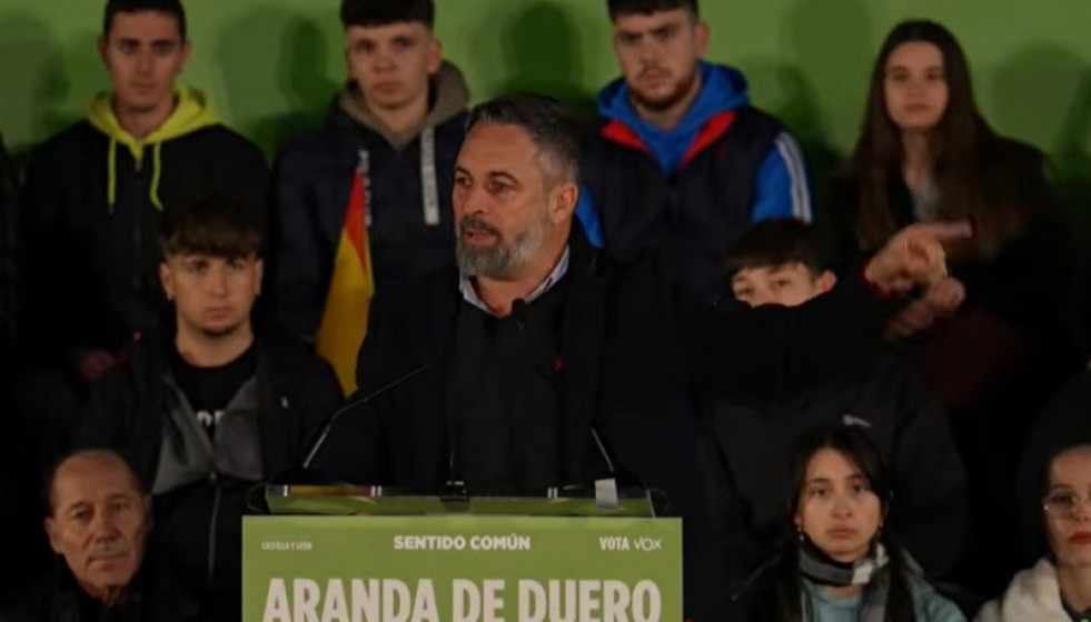 El líder de Vox, Santiago Abascal, en Aranda de Duero.