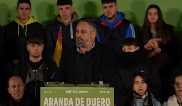 El líder de Vox, Santiago Abascal, en Aranda de Duero.