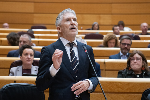 El ministro del Interior, Fernando Grande-Marlaska, durante una sesión plenaria en el Senado, a 17 de febrero de 2026, en Madrid (España).