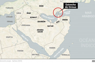 Archivo - Mapa de localización del estrecho de Ormuz y los países que lo rodean en el golfo Pérsico. El estrecho de Ormuz, uno de los pasos comerciales más importantes del mundo y uno de los princ