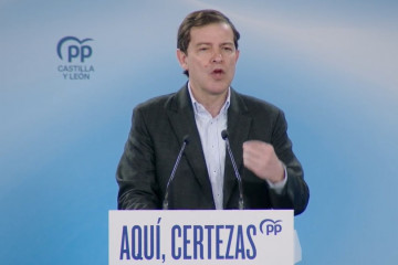 Alfonso Fernández Mañueco, durante el mitin celebrado este sábado en Soria.