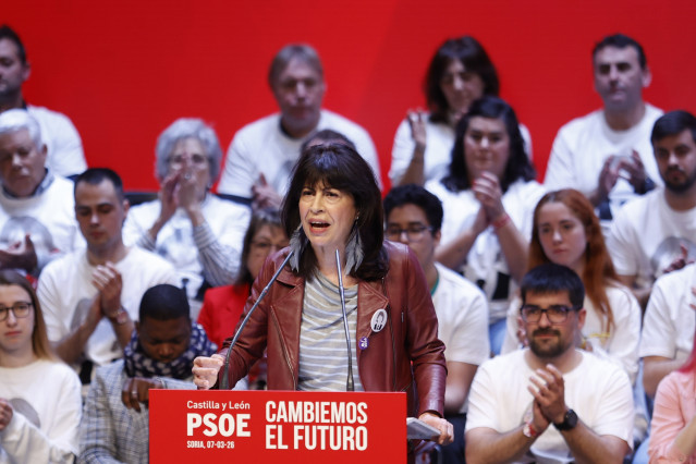 La ministra de Igualdad, Ana Redondo, durante un acto de campaña este sábado en Soria con motivo de las elecciones del próximo 15 de marzo