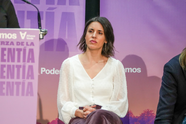 La secretaria política de Podemos y eurodiputada, Irene Montero, durante un acto público, en el centro cívico Bailarín Vicente Escudero, a 7 de marzo de 2026, en Valladolid, Castilla y León (España).