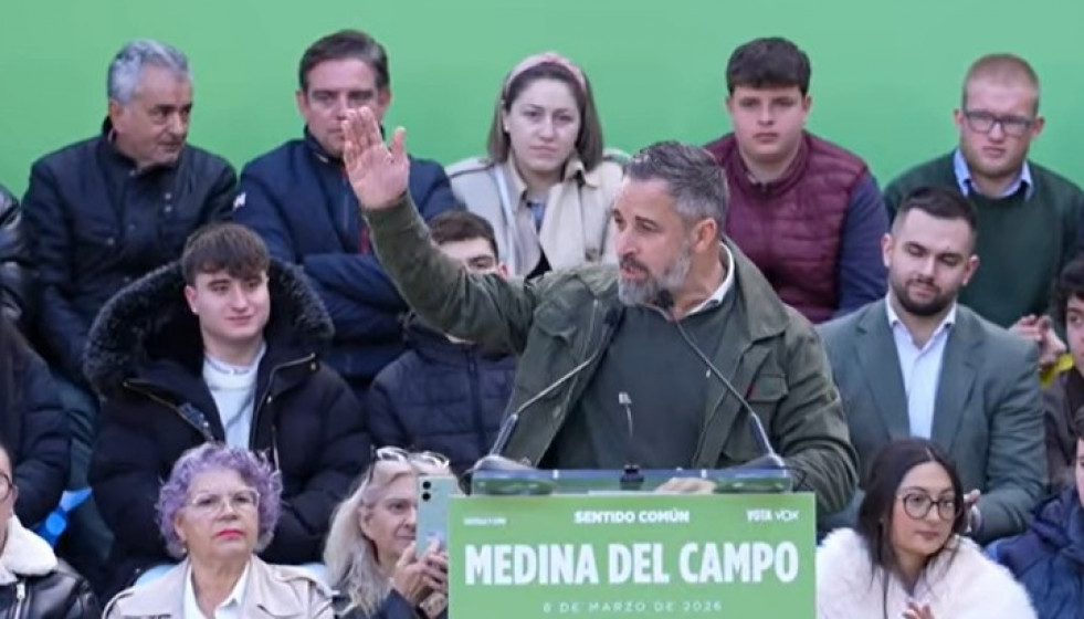 El presidente de Vox, Santiago Abascal, en un acto electoral en Medina del Campo.
