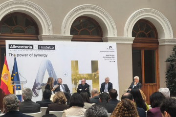 El presidente de FIAB, Ignacio Silva, y el director general de Aecoc, José María Bonmatí, en la presentación de Alimentaria+Hostelco 2026
