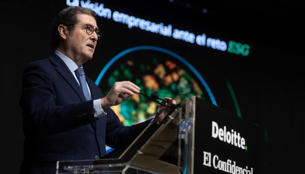 El presidente de la CEOE, Antonio Garamendi, interviene durante el 'II ESG Leaders’ Summit organizado por Deloitte