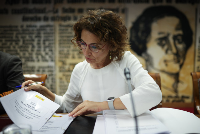 La vicepresidenta primera y ministra de Hacienda, María Jesús Montero, comparece ante la Comisión de Hacienda, en el Senado, a 11 de marzo de 2026, en Madrid (España)