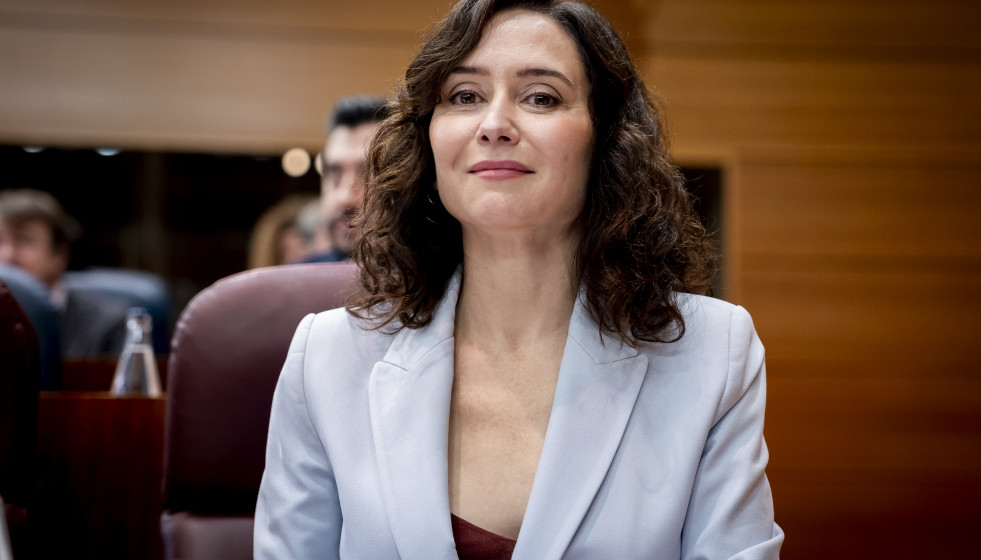 La presidenta de la Comunidad de Madrid, Isabel Díaz Ayuso, durante una sesión plenaria en la Asamblea de Madrid, a 12 de marzo de 2026, en Madrid (España). La nueva consejera de Educación, Cienci