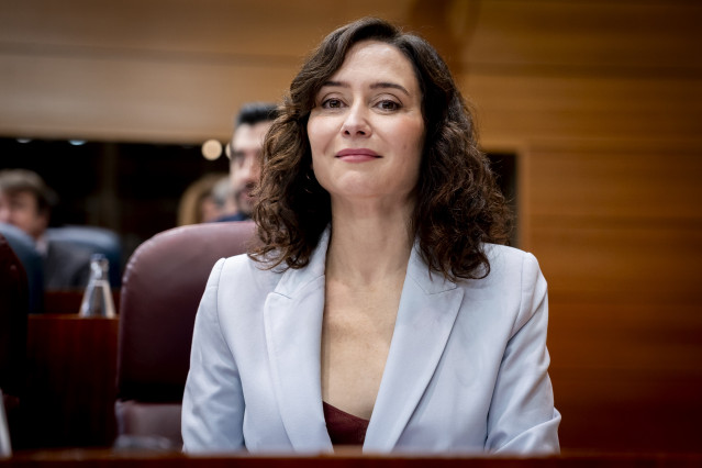 La presidenta de la Comunidad de Madrid, Isabel Díaz Ayuso, durante una sesión plenaria en la Asamblea de Madrid, a 12 de marzo de 2026, en Madrid (España).