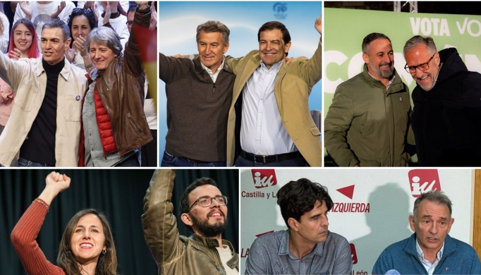 Archivo - 1. Pedro Sánchez Y Carlos Martínez (Firma: EP). 2. Alberto Núñez Feijóo Y Alfonso Fernández Mañueco (EP). 3. Santiago Abascal Y Carlos Pollán (Vox). 4. Ione Bellarra Y Miguel Ángel 