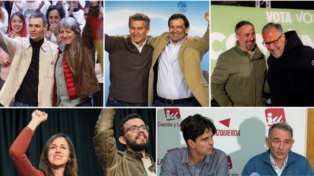 Archivo - 1. Pedro Sánchez Y Carlos Martínez (Firma: EP). 2. Alberto Núñez Feijóo Y Alfonso Fernández Mañueco (EP). 3. Santiago Abascal Y Carlos Pollán (Vox). 4. Ione Bellarra Y Miguel Ángel Llamas (EP). 5. Juan Gascón Y Enrique Santiago (IU).