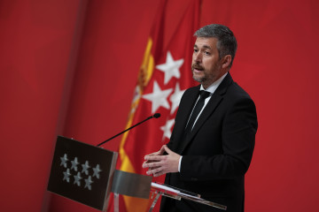 El consejero de Presidencia, Justicia y Administración Local de la Comunidad de Madrid, Miguel Ángel García Martín, en rueda de prensa posterior al Consejo de Gobierno