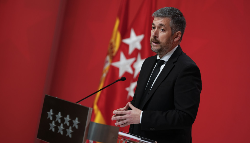 El consejero de Presidencia, Justicia y Administración Local de la Comunidad de Madrid, Miguel Ángel García Martín, en rueda de prensa posterior al Consejo de Gobierno