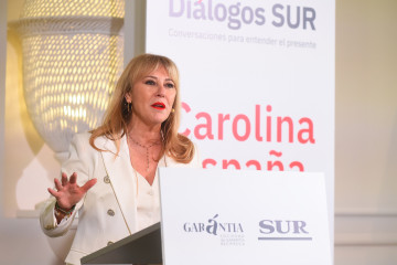 La consejera de Economía, Hacienda, Fondos Europeos y Diálogo Social y portavoz de la Junta de Andalucía, Carolina España, ofrece una ponencia en Málaga.