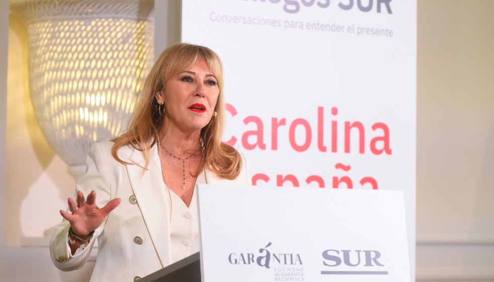 La consejera de Economía, Hacienda, Fondos Europeos y Diálogo Social y portavoz de la Junta de Andalucía, Carolina España, ofrece una ponencia en Málaga.