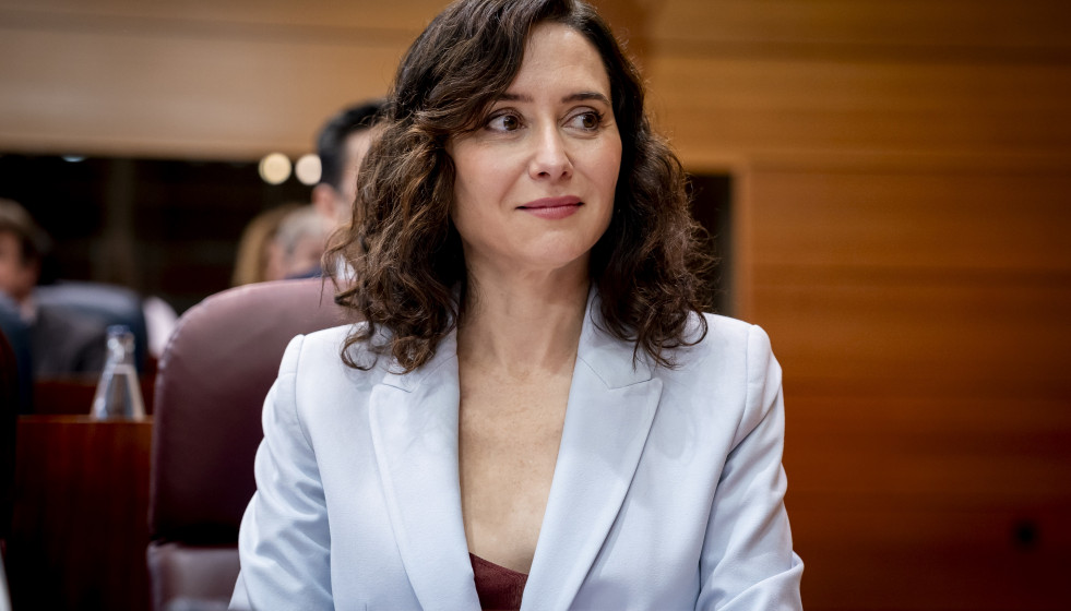 La presidenta de la Comunidad de Madrid, Isabel Díaz Ayuso, durante una sesión plenaria en la Asamblea de Madrid, a 12 de marzo de 2026, en Madrid (España).