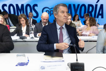 El presidente del Partido Popular, Alberto Núñez Feijóo, a su llegada a la reunión de la Junta Directiva Nacional del partido en la sede del PP en la calle Génova, a 16 de marzo de 2026, en Madri