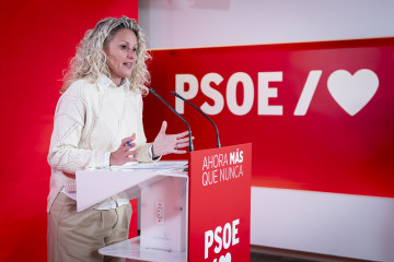 La portavoz de la Ejecutiva Federal del PSOE, Montse Mínguez, durante una rueda de prensa en la sede nacional del partido en Ferraz, a 16 de marzo de 2026, en Madrid (España).