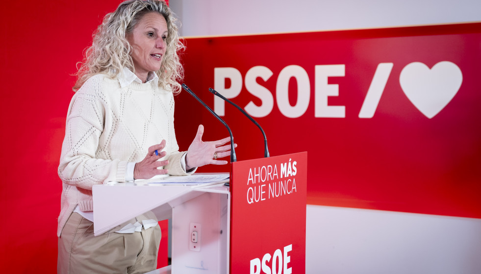 La portavoz de la Ejecutiva Federal del PSOE, Montse Mínguez, durante una rueda de prensa en la sede nacional del partido en Ferraz, a 16 de marzo de 2026, en Madrid (España).