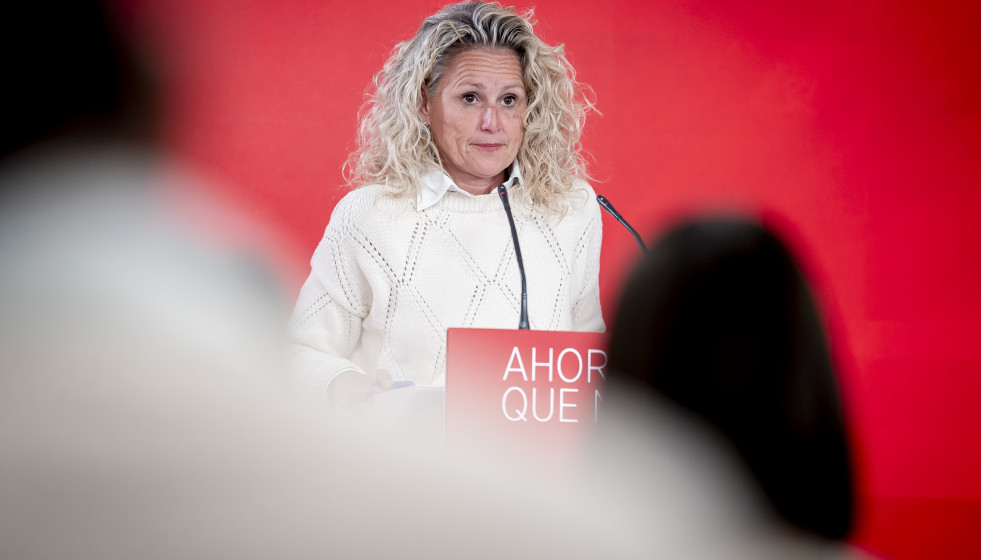 La portavoz de la Ejecutiva Federal del PSOE, Montse Mínguez, durante una rueda de prensa en la sede nacional del partido en Ferraz, a 16 de marzo de 2026, en Madrid (España).