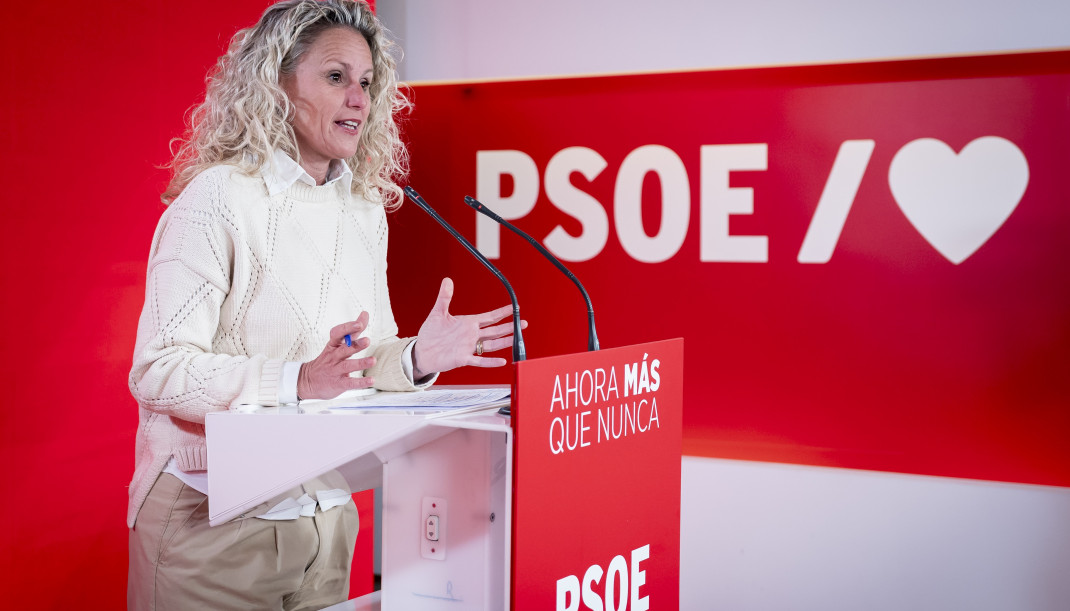 La portavoz de la Ejecutiva Federal del PSOE, Montse Mínguez, durante una rueda de prensa en la sede nacional del partido en Ferraz, a 16 de marzo de 2026, en Madrid (España).