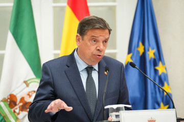 Archivo - El ministro de Agricultura, Pesca y Alimentación, Luis Planas, durante su intervención. A 25 de abril de 2025, en Sevilla (Andalucía, España).