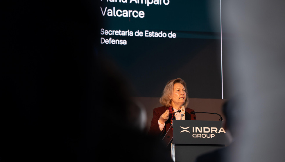 La secretaria de Estado de Defensa, Amparo Valcarce, en el acto organizado por Indra en Oviedo.