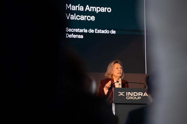 La secretaria de Estado de Defensa, Amparo Valcarce, en el acto organizado por Indra en Oviedo.