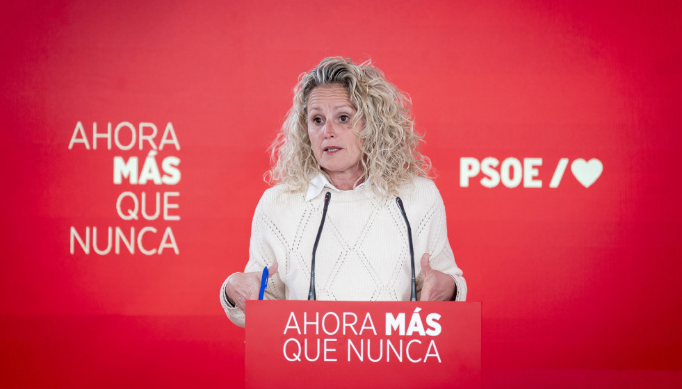 La portavoz de la Ejecutiva Federal del PSOE, Montse Mínguez, durante una rueda de prensa en la sede nacional del partido en Ferraz, a 16 de marzo de 2026, en Madrid (España).