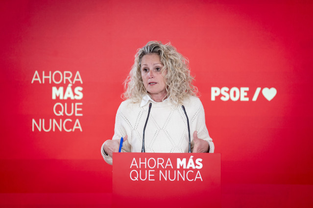 La portavoz de la Ejecutiva Federal del PSOE, Montse Mínguez, durante una rueda de prensa en la sede nacional del partido en Ferraz, a 16 de marzo de 2026, en Madrid (España).