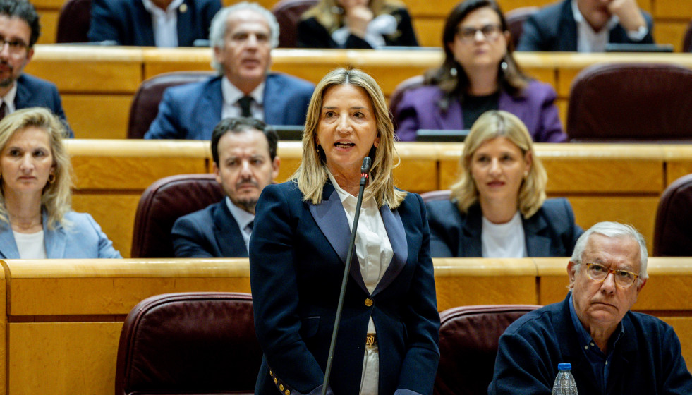 La portavoz del PP en el Senado, Alicia García, interviene durante una sesión de control al Gobierno en el Senado, a 3 de marzo de 2026, en Madrid (España).