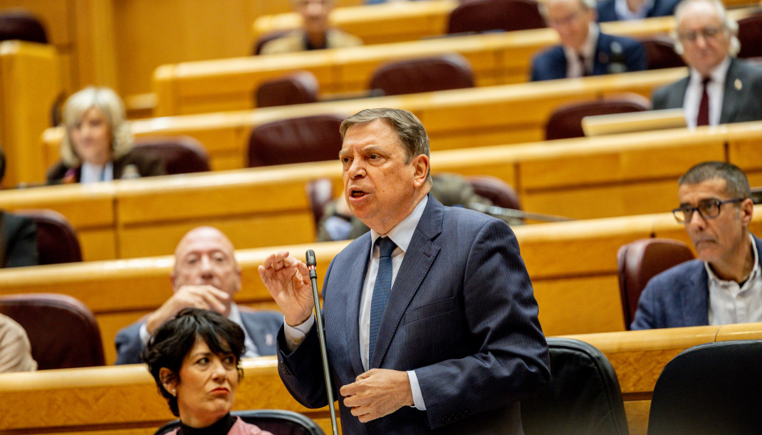 El ministro de Agricultura, Pesca y Alimentación, Luis Planas, interviene durante una sesión de control al Gobierno en el Senado
