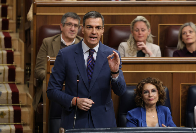 El presidente del Gobierno, Pedro Sánchez, interviene durante una sesión de control al Gobierno, en el Congreso de los Diputados, a 18 de marzo de 2026, en Madrid (España).