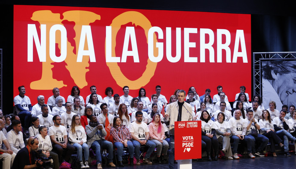 El secretario general del PSOE y presidente del Gobierno, Pedro Sánchez, durante un acto público en laq campaña de Castilla y León