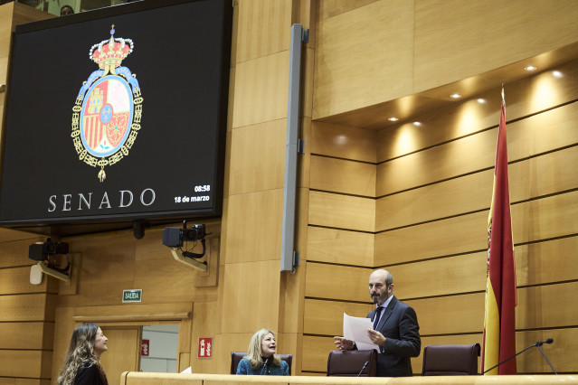 El presidente del Senado, Pedro Rollán, durante una sesión plenaria, en el Senado, a 18 de marzo de 2026, en Madrid (España).